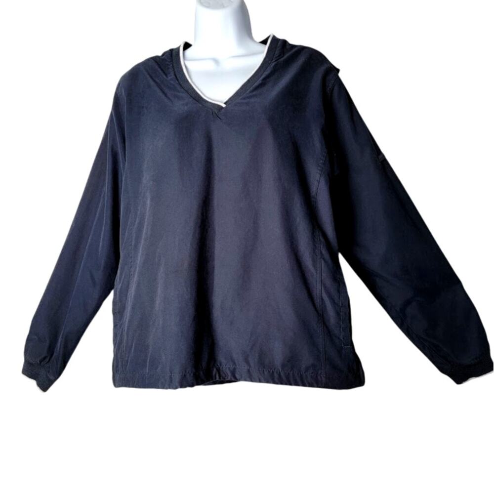 Charles River Apparel Pullover Windbreaker Jacket Women's M Navy V-Neck‎ Preppy